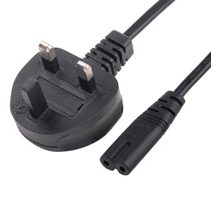 Kabel ekstensi listrik steker daya 2 Pin UK untuk komputer Laptop IEC C7 BSI UK kabel daya tv
