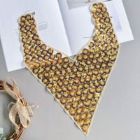 Col en dentelle dorée orné de perles et de paillettes, accessoire décoratif de luxe, col en dentelle fleuri, broderie appliquée pour vêtements musulmans