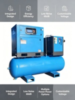 Compresseur d'air à vis 4-en-1 de 7,5 kW à 22 kW, alimenté en courant alternatif, refroidi par air, avec réservoir d'air intégré, sécheur et filtre pour usage industriel
