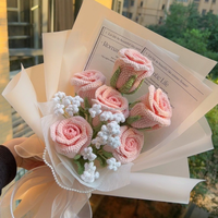 Kedatangan Baru Buket Bunga Rajutan Tangan Buatan Sendiri Simulasi Bunga Kecil dalam Pot Hadiah Hari Valentine untuk Kekasih