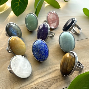 Prix d'usine en gros bague de doigt réglable bague de pierres précieuses naturelles obsidienne noire améthyste opale anneaux pour femmes hommes - Product Image 1
