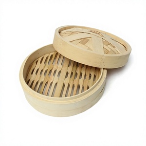 Boîte à dim sum en bambou de designer, forme ronde, taille personnalisée, cuiseur vapeur pour momo, du meilleur exportateur en Inde - Product Image 1