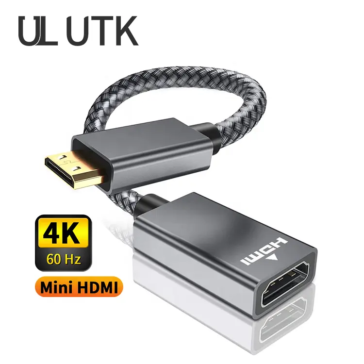 Bandwidth 18Gbps 4K 60Hz Braided Cable Gold Plated Connector Mini HDMI C Male To HDMI A Female Adapter Converter