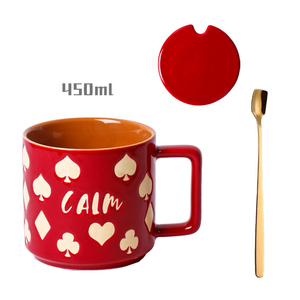 Wholesale Unique Embossed Designed Printing 15oz Black <b>Red</b> Ceramic Coffee Mug Lid Spoon Back School Hot/Cold <b>Microwave</b> - Product Image 1