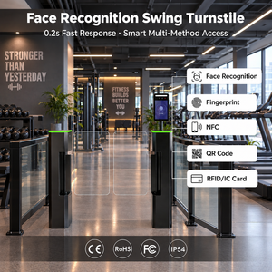Portillon pivotant vertical personnalisé en usine avec reconnaissance faciale, lecteur RFID, protection IP54, moteur sans balais, fonctionnement bidirectionnel - Product Image 1