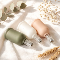 Flacon roll-on en verre dégradé Morandi de 10 ml de qualité supérieure, avec bille en acier inoxydable et couvercle en bambou naturel pour huiles essentielles d'aromathérapie