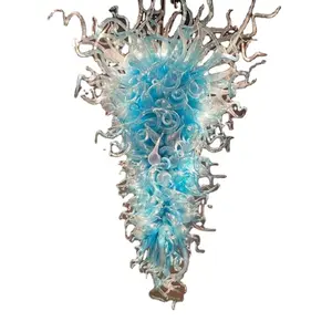 Decoración de arte hecha a medida Gran Hotel Museo techo colgante iluminación creativa soplado a mano gradación arte lámpara azul araña de cristal