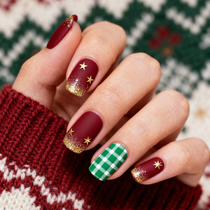Faux ongles artificiels en gros, mignons, à presser, les moins chers pour Noël, courts, carrés, à bout français - Product Image 1