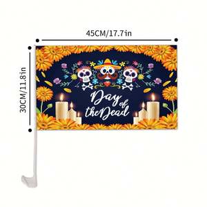 Bandera para Ventana <span class=keywords><strong>de</strong></span> Auto del Día <span class=keywords><strong>de</strong></span> los Muertos Mexicano, 30x45 cm con Asta <span class=keywords><strong>de</strong></span> Plástico <span class=keywords><strong>de</strong></span> 45 cm, Accesorio <span class=keywords><strong>de</strong></span> Exhibición - Product Image 3