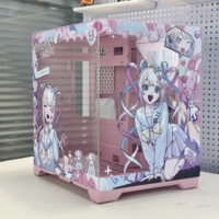 Pink MATX Mid Tower Customizable Metal Micro Desk Casing with Tempered Glass for Gaming PC Computer Cases & Towers