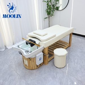 Lit de lavage de cheveux japonais Moolin pour salon de spa, avec base en <span class=keywords><strong>bois</strong></span>, revêtement en cuir PU imperméable, multifonctionnel, pour usage en salle de sport et hôtel - Product Image 2
