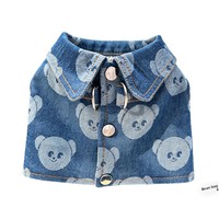Harnais et laisse assortis pour chien en denim imprimé ours mignon, réglables pour chiots de petite et moyenne taille