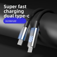 Kabel Data 1.2m Tipe-C ke Tipe-C dengan Pengisian Daya Super Cepat 100W, Layar LED Digital Pintar, dan Jalinan Nilon