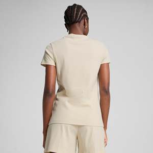 T-shirt pour femme Puma, beige, col rond côtelé, manches courtes, vêtement décontracté - Product Image 3