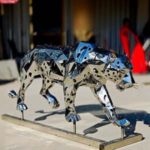 <span class=keywords><strong>Sculpture</strong></span> géométrique creuse en acier inoxydable YOUFINE, motif léopard, pour espace commercial, place publique, décoration métallique - Product Image 3
