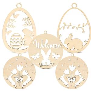 Etichette Pasquali a Forma di Coniglio, Decorazione con Uova, Taglio Laser su Legno Compensato, Oggetto Decorativo in Legno per Regali - Product Image 1