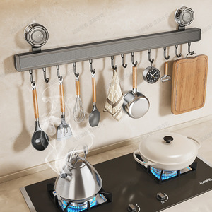 Kitchen Hook Storage Rack Gun Ash Single Layer No Drilling Required Multi Function Wall Mounted For Pots Pans Spoons Cutting - Product Image 3