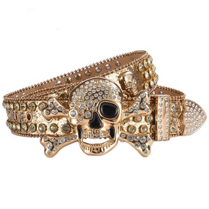 Skull Head Buckle Colors Bling Bling Fashion PU Leather Men's Jeans Punk Studded Rhinestones <strong>Belts</strong> For Woman - Product Image 3