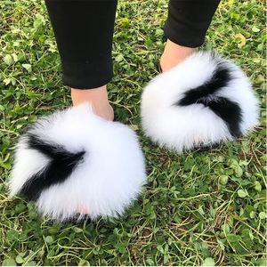 Vraie fourrure de raton laveur diapositives pour les femmes doux extérieur pour les pantoufles avec expédition rapide pour toutes les saisons-prix de gros - Product Image 3