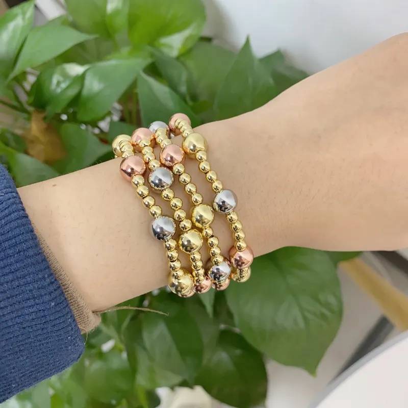 Bracelet de corde de perle en laiton de couleur Unique personnalisé plaqué or Rose or argent grande perle d'espacement DIY Bracelet réglable bijoux