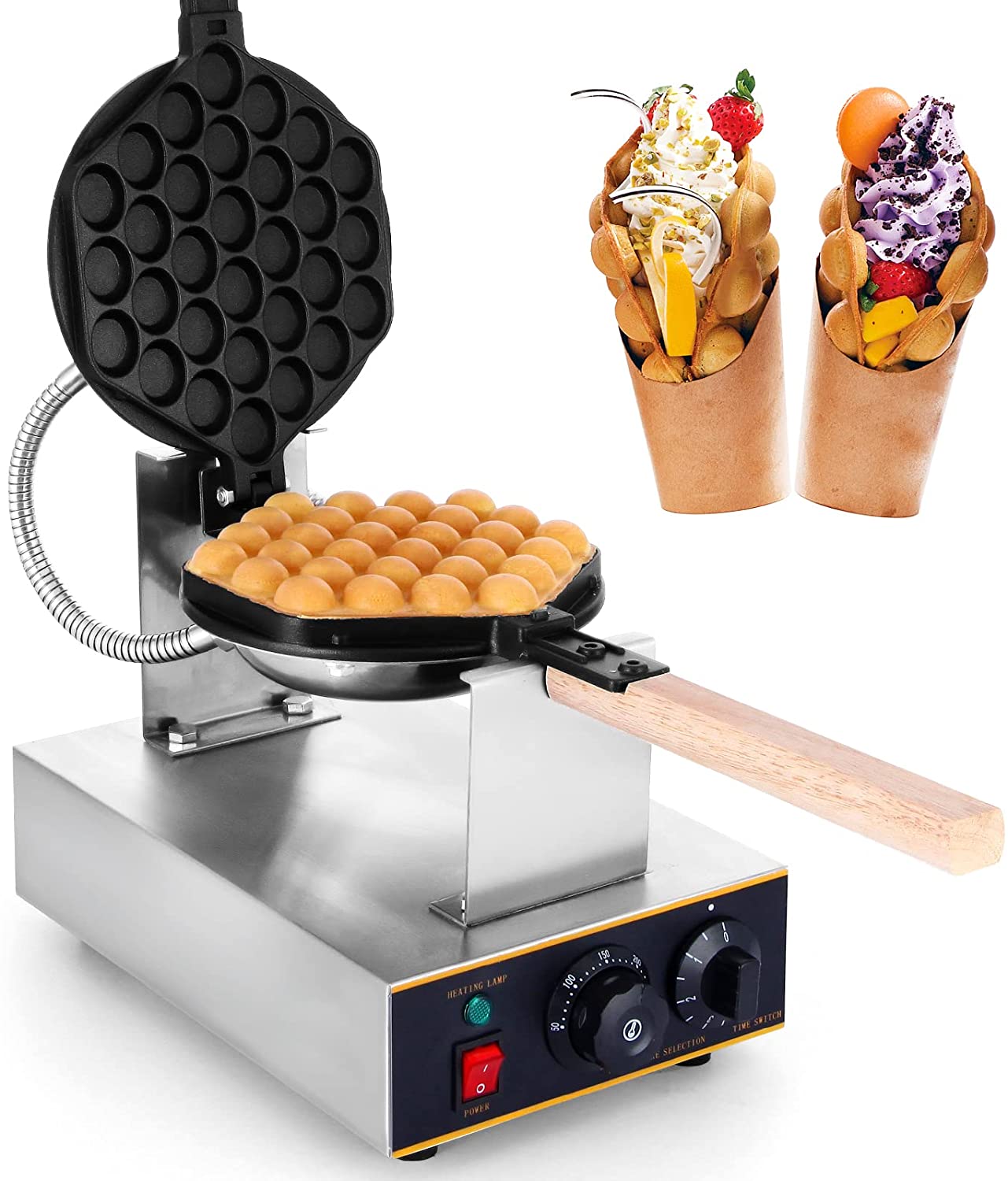 Pembuat Wafel Gelembung Elektrik, Pembuat Kerucut Wafel Gelembung Komersial Tidak Lengket, Besi Wafel Telur Rumah Tangga untuk Toko Makanan Ringan atau Kafe.