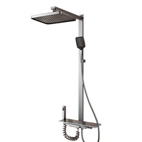 Ensemble de douche thermostatique de luxe gris brossé avec affichage numérique, robinet de douche à effet pluie 3 fonctions avec barre coulissante