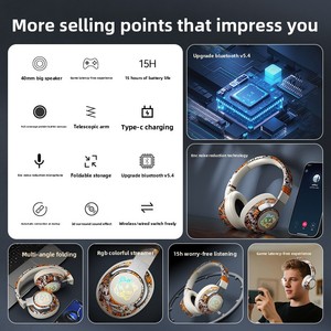 אוזניות גיימינג אופנתיות וקוליות מסוג Over-Ear 5.4 עם ביטול רעשים אקטיבי ANC וסאונד Hi-Fi 360 °   סאונד היקפי, חיי סוללה ארוכים במיוחד - Product Image 2