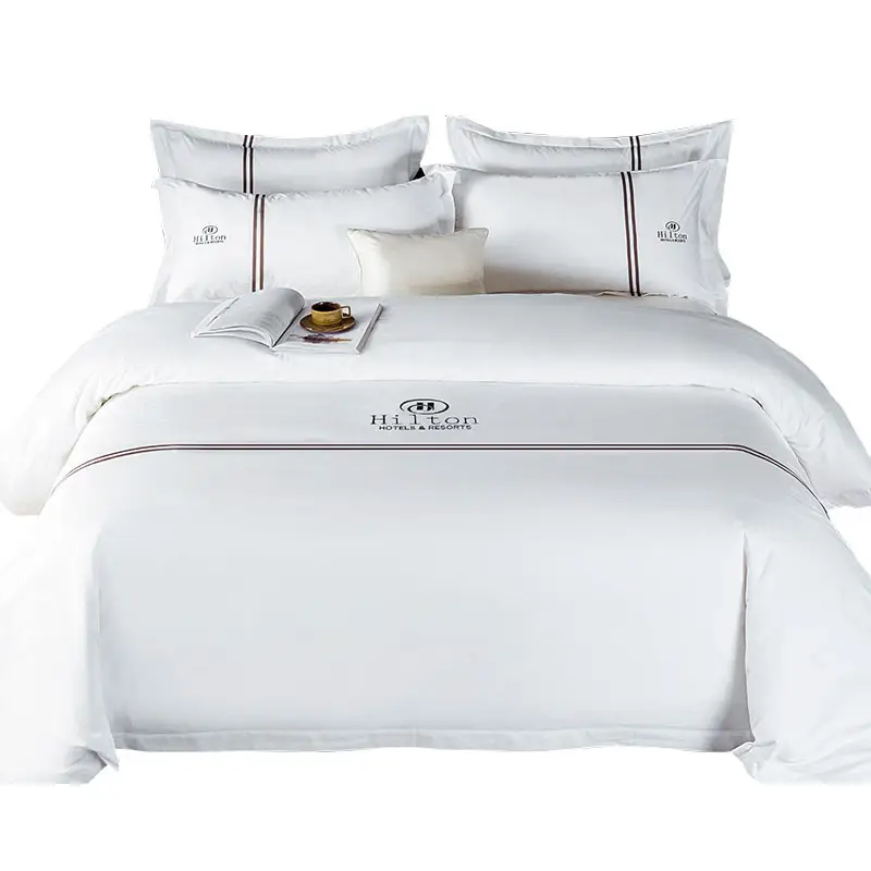 बिस्तर सेट होटल सफेद होटल बिस्तर पर चादर हिल्टन सज्जित चादर बिस्तर शीट 100 कपास होटल सनी