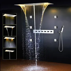 Bath Shower Set Large Size SPA Massage Light Shower Head With Thermostatic Valve Bath Shower Panel