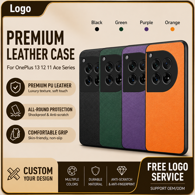ODM Factory Direct Custom PU Faux Leather Litchi Grain Wireless Charging Frosted Frame Shockproof Phone Case for OnePlus Series