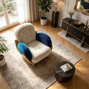 Sillón de Estilo Nórdico con Tapizado de Tela Tipo Peluche y Estructura de Madera Maciza, Sillón Acolchado con Brazos Tapizados para Sala de Estar o Dormitorio - Product Image 2