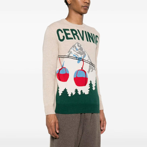Herren-Skispullover mit individuellem Logo, Cervinia-Motiv, Berglandschaft, Jacquard-Seilbahngrafik, Vintage-Apresse-Ski-Pullover, Streetwear-Oberteil - Product Image 2