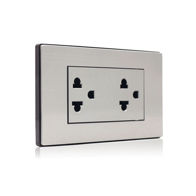 Hot Sale 118K Stainless Steel Plate American Electrical Outlet 16A Wall Power Outlet Socket 6 Pins Wall Socket