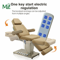 Lit de massage et de soin esthétique de haute qualité en cuir verni argenté, 3 moteurs, commande électrique au pied, pour salon de beauté