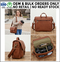 Sac messager vintage en cuir microfibre pour appareil photo, sacoche de photographie rétro élégante pour appareil photo reflex numérique, fabricant OEM de marque privée