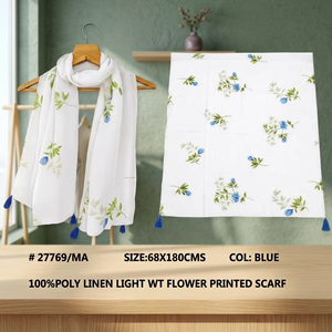 Bufanda de polifibra con borlas y estampado digital - Estola floral ligera al por mayor y chal para mujer B2B - Product Image 1