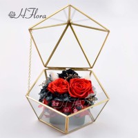 Yissyfloral — fleurs romantiques en verre pentagone, dôme en verre, fausses fleurs, pour un cadeau d'anniversaire, prix bas, offre spéciale