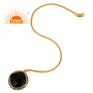 Unique Design CZ Black Onyx Gemstone Pendant <b>Necklace</b> Supplier <b>Handmade</b> 18k Gold Plated 925 <b>Silver</b> Women's <b>Necklace</b> Jewelry - Product Image 2