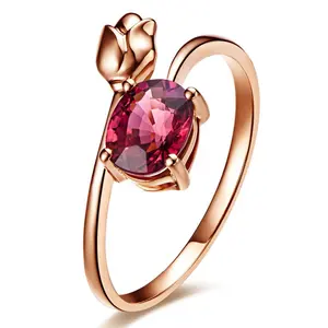 CM111 Romantic 925 sterling silver fashionable dainty ruby jewelry flower open ring with rose gold color rosary ring