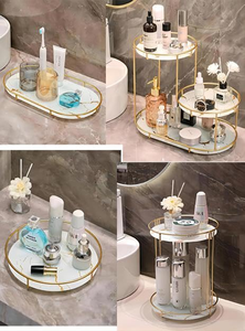 Luxury 2 Tier 360° Rotating Mirrored <b>Vanity</b> <b>Tray</b> Gold Dessert Mirror Display <b>Tray</b> for Wedding Party Decoration - Product Image 4