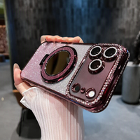 Coque magnétique anti-chute en TPU avec miroir de maquillage à bord strassé et pailleté, très vendue, pour iPhone 18/17/16/15 PROMAX