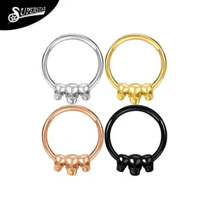 Superstar Custom 316L Stainless Steel Cast Nasal Septum With Skull Design Nose Ring Piercing Jewelry Hinged Segment Clicker