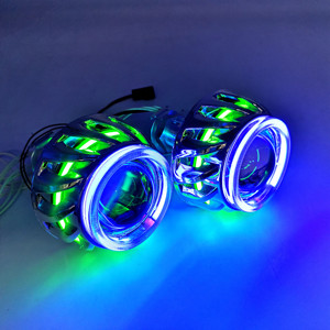 DeAO Nouveaux accessoires d'éclairage automobile : Kit de lentilles LED BI 2,5 pouces Double Angel Eyes Ring H1 <span class=keywords><strong>H7</strong></span> 9005 pour projecteur de phare de voiture universel - Product Image 4