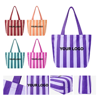 Sac fourre-tout en toile de couleur violette OEM, grand sac en coton, sac d'épicerie personnalisé recyclable, sacs rétro à rayures pour femmes
