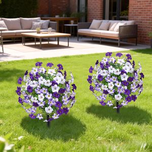 Venta al por Mayor de Árboles de Topiario de Boj Artificial de 23 Pulgadas con Flores de Petunia, Plantas Artificiales para Exteriores con Base para Tierra, Resistentes a los Rayos UV - Product Image 4