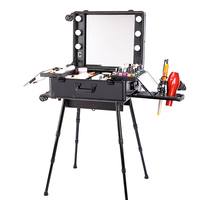 Valise de maquillage professionnelle avec miroir éclairé, haut-parleur Bluetooth, valise à roulettes pour maquillage, station de coiffure pour salon de coiffure
