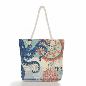 Poignée en corde en gros animal marin personnalisé <span class=keywords><strong>organisme</strong></span> marin imprimé sac de plage fourre-tout portable pour femmes avec fermeture à glissière - Product Image 4