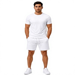 Men's <b>White</b> Crew Neck T-Shirt and Shorts <b>Set</b> Casual Summer Eco-Friendly Knitted Skull Print <b>2</b>-<b>Piece</b> 180g Custom Brand - Product Image 1