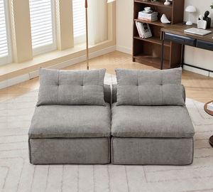 Canapé modulaire sans accoudoirs, à assembler soi-même, tissu chenille, fauteuil-canapé avec coussin pour le cou et le dos - Product Image 3