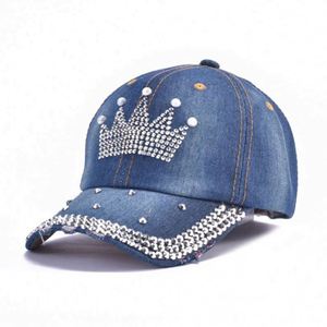 Gorras de béisbol de mezclilla para mujer al por mayor, modelo común de 6 paneles con pedrería brillante y hebilla metálica - Product Image 3